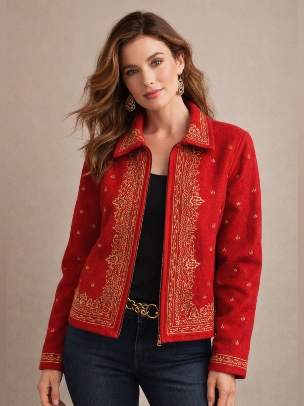 Vintage New Direction Red and Gold embroidered Blazer size S made in India